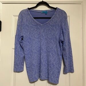 Fresh Produce 100% Cotton Made in USA Purple Paisley Long Sleeve V-Neck Large